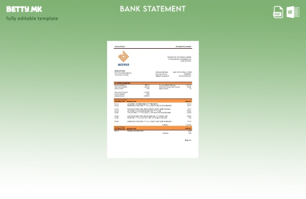 модерен стил Гамбија Пристапете до шаблон за извод од банка, шаблон за формат Wo